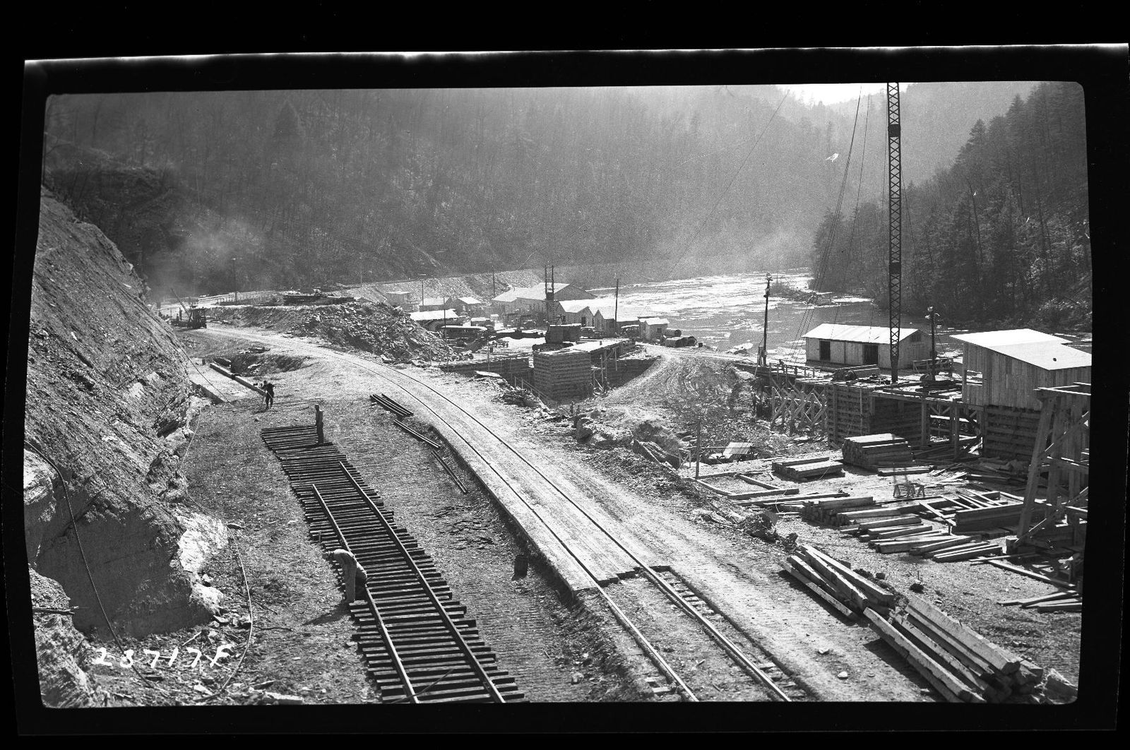 Railroad relocation work along the river, 1942